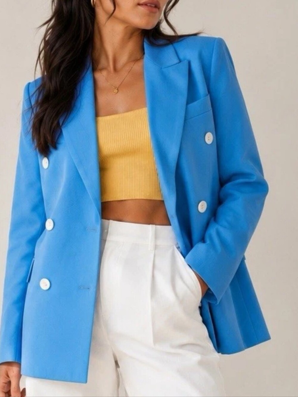 DÈLUC Saniya Linen Blend Oversized Blazer Double Breasted